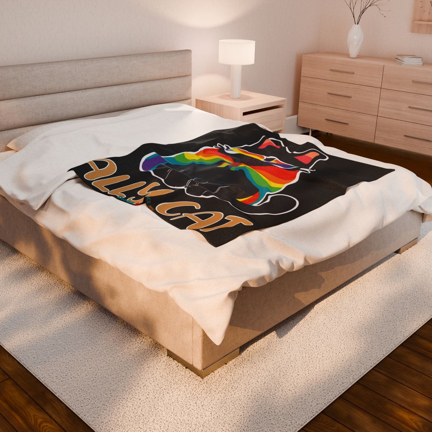 Ally Cat Rainbow Velveteen Plush Blanket – LGBTQ+ Pride Cozy Throw