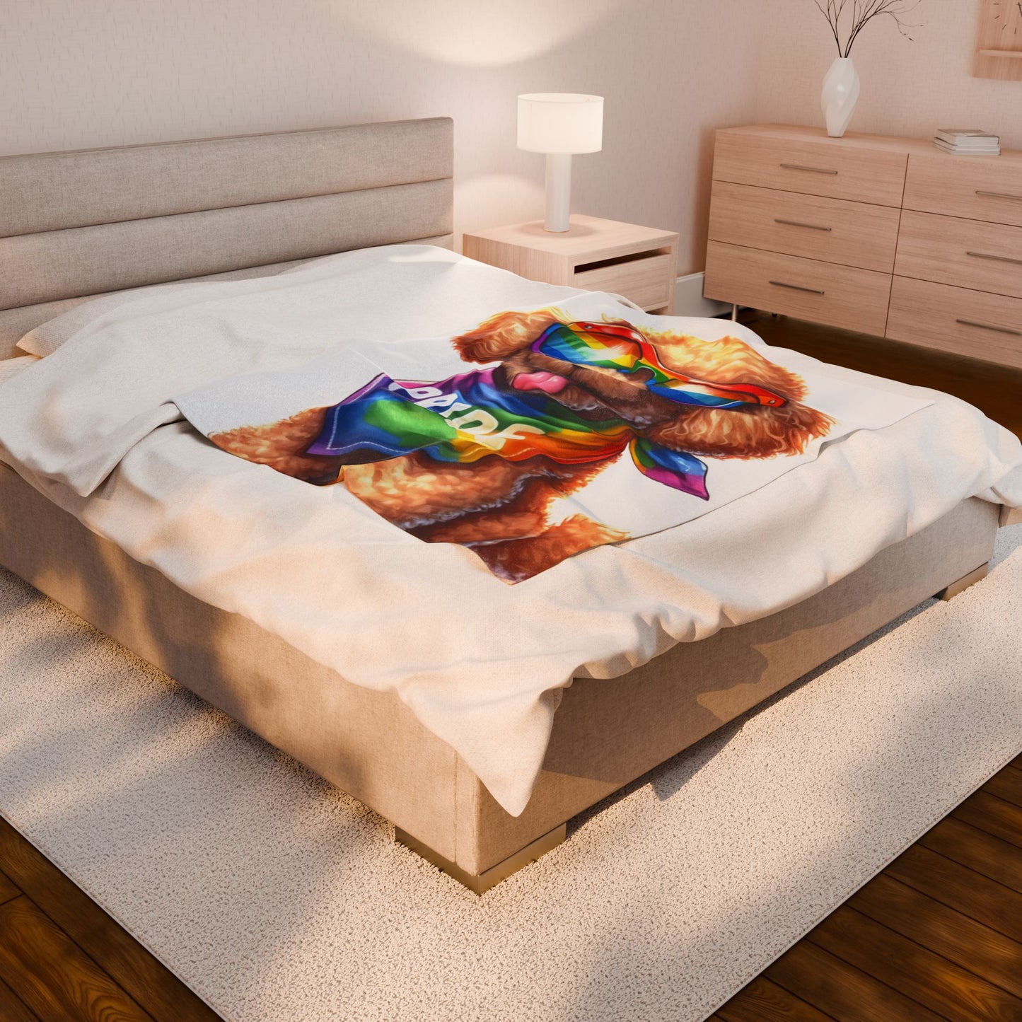 Pride Poodle Plush Blanket — Rainbow Dog Velveteen Throw