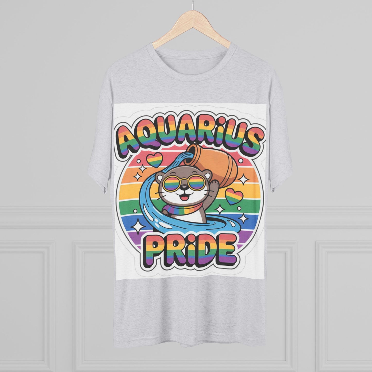 Aquarius Pride T-Shirt – Rainbow Zodiac Cat Crew Tee