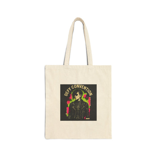 Defy Convention Canvas Tote Bag — Retro Punk Graphic Organic Cotton Shopper