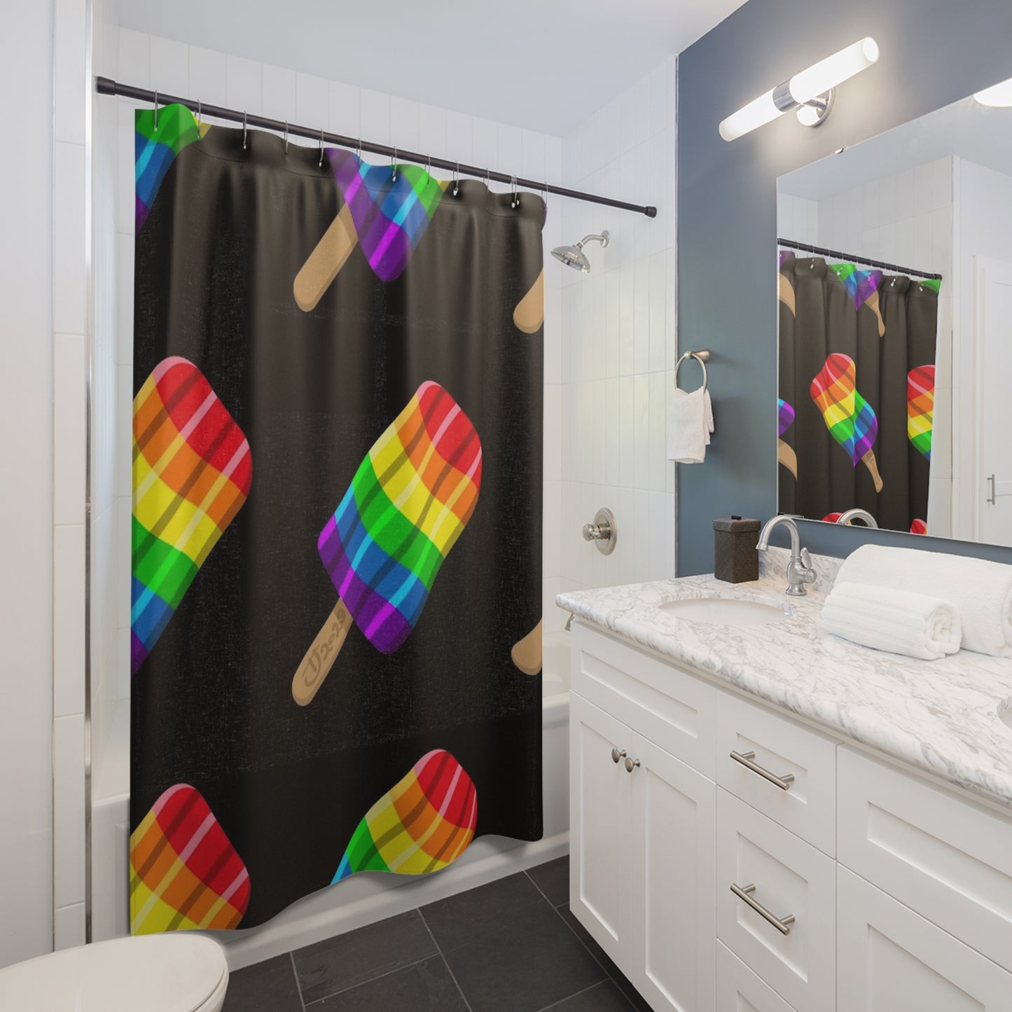 Rainbow Popsicle Shower Curtain — LGBTQ Pride Ice Pop Bathroom Decor