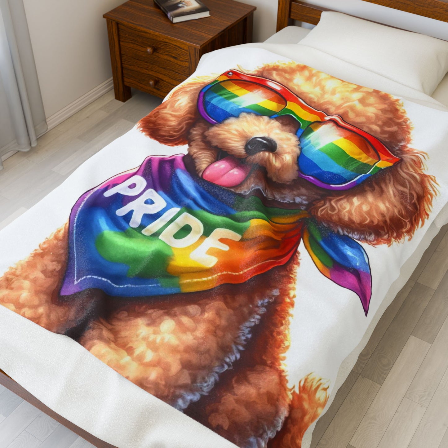 Pride Poodle Plush Blanket — Rainbow Dog Velveteen Throw