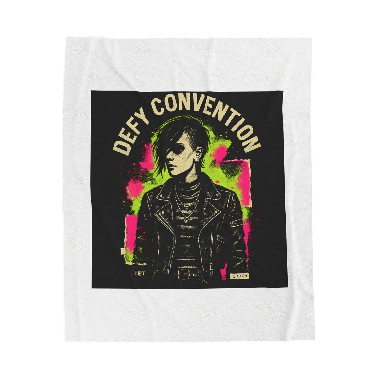 Defy Convention Velveteen Plush Blanket — Punk Goth Leather Jacket Design