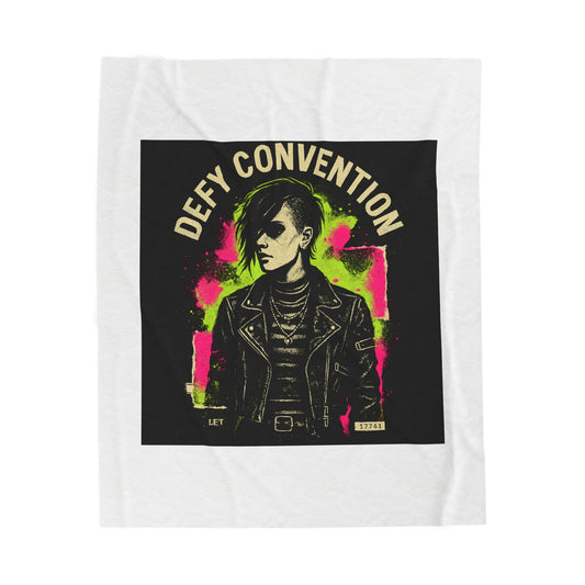 Defy Convention Velveteen Plush Blanket — Punk Goth Leather Jacket Design