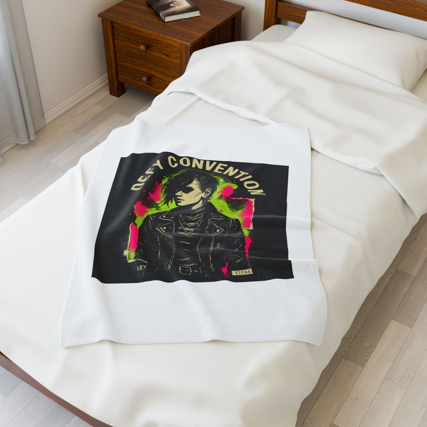 Defy Convention Velveteen Plush Blanket — Punk Goth Leather Jacket Design