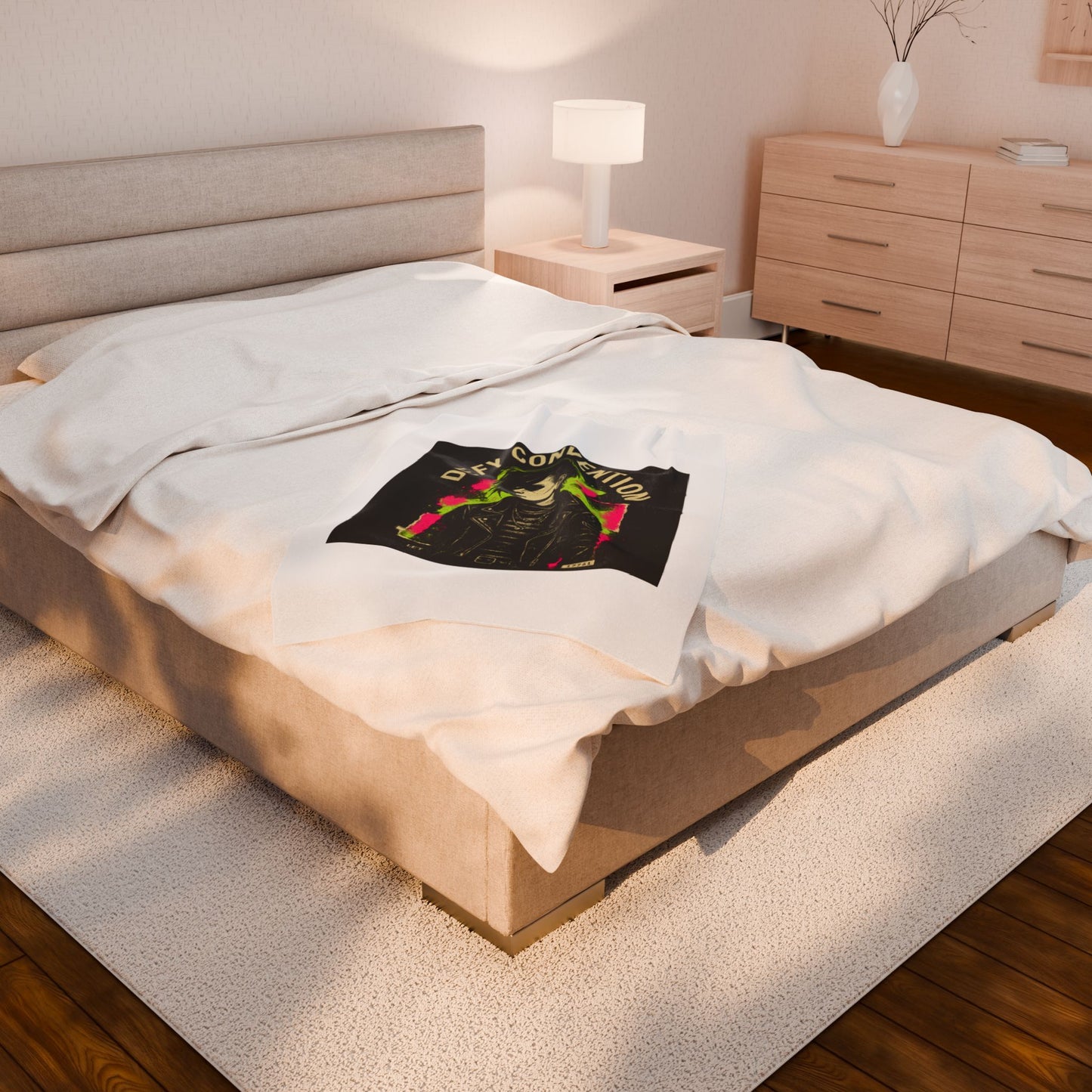 Defy Convention Velveteen Plush Blanket — Punk Goth Leather Jacket Design