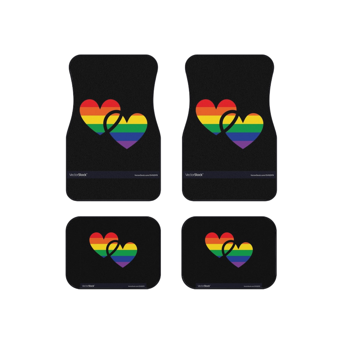 Rainbow Heart Car Mats (Set of 4) — LGBTQ Pride Auto Floor Mats, Pride Non-Slip Universal Fit