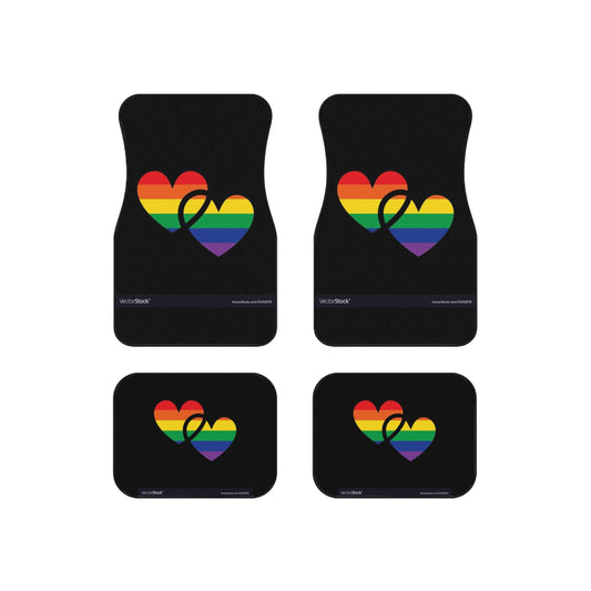 Rainbow Heart Car Mats (Set of 4) — LGBTQ Pride Auto Floor Mats, Pride Non-Slip Universal Fit
