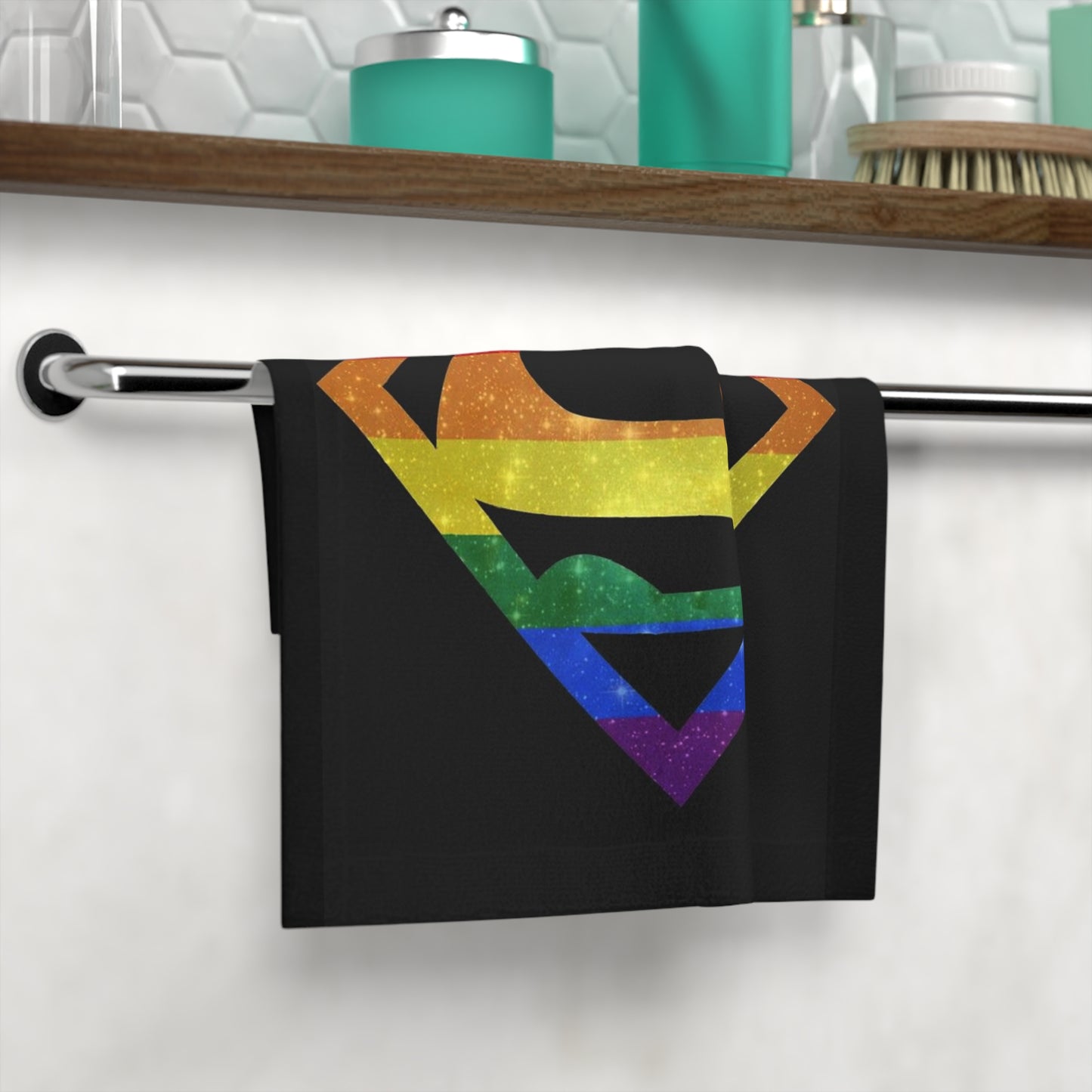 Rainbow Superhero Face Towel – Pride Superman Logo Cotton Handkerchief
