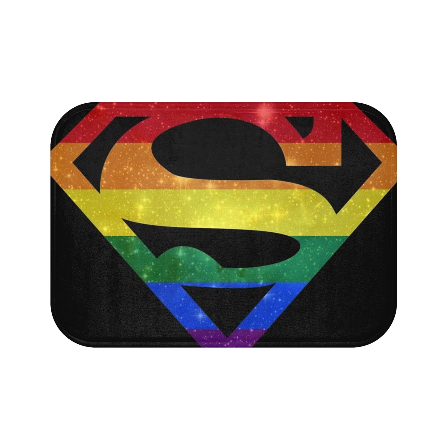 Rainbow Superhero Bath Mat — Pride Superman Logo Bathroom Rug