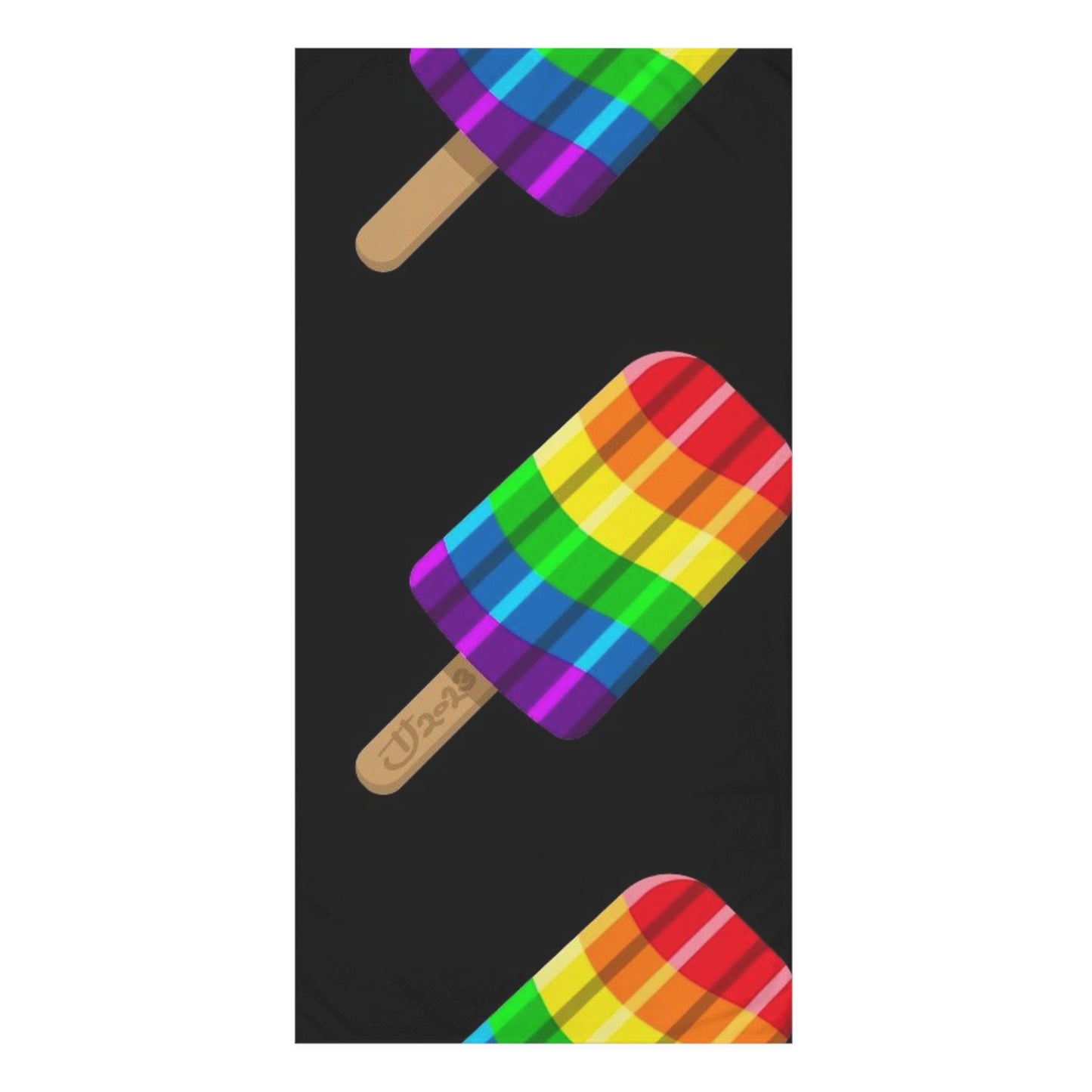 Rainbow Popsicle Beach Towel — Pride Rainbow Ice Pop Design on Black