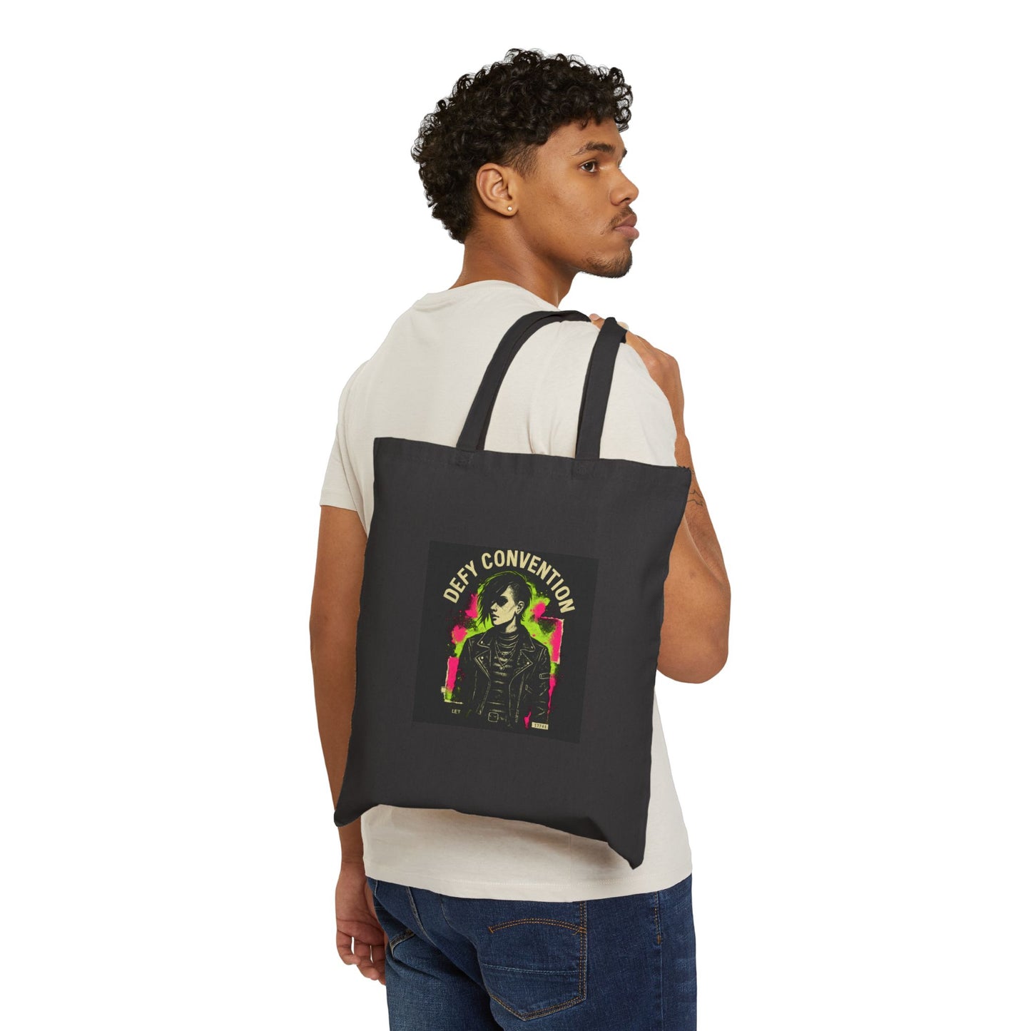 Defy Convention Canvas Tote Bag — Retro Punk Graphic Organic Cotton Shopper