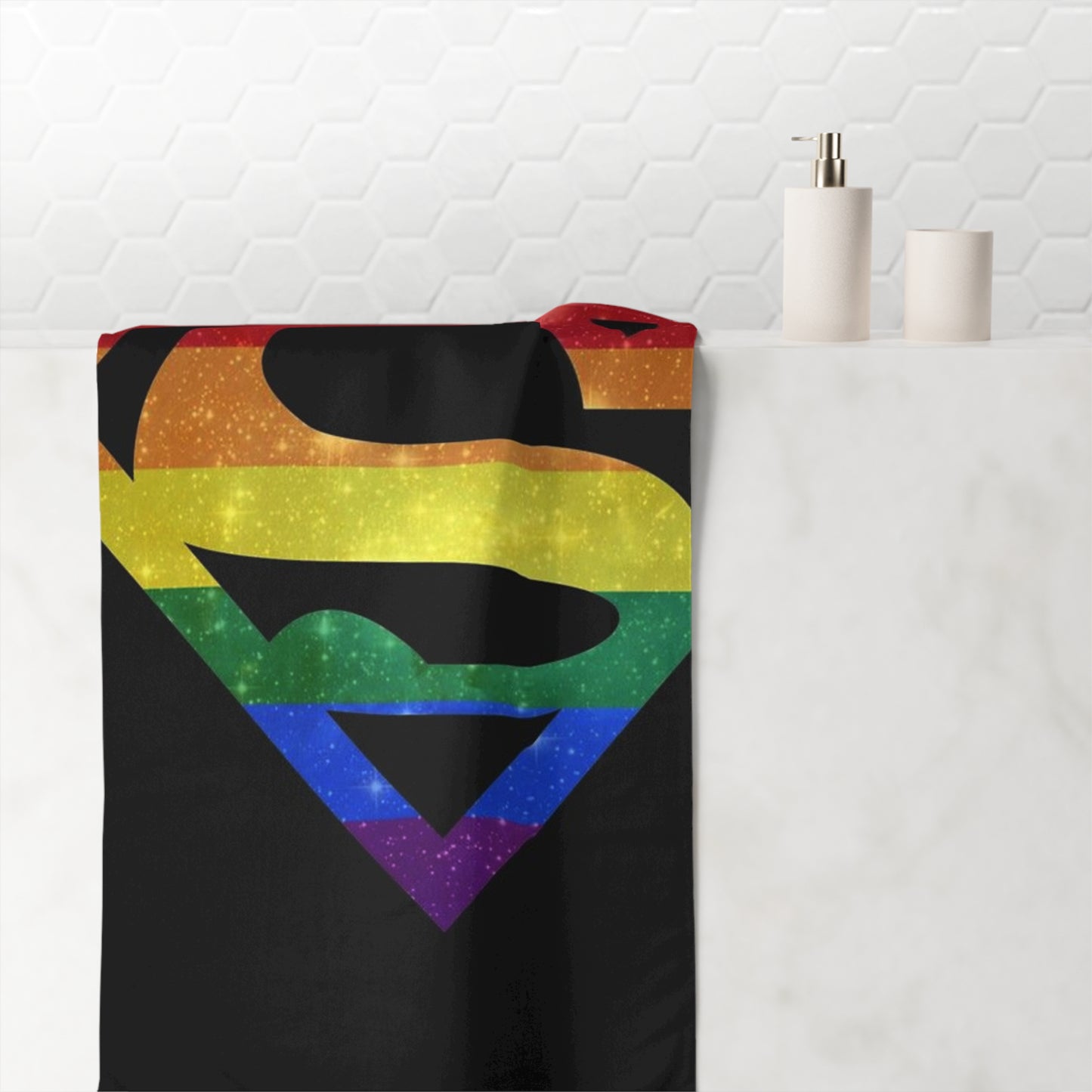 Rainbow Superhero Beach Towel — Pride Superman S Logo Cotton Blend