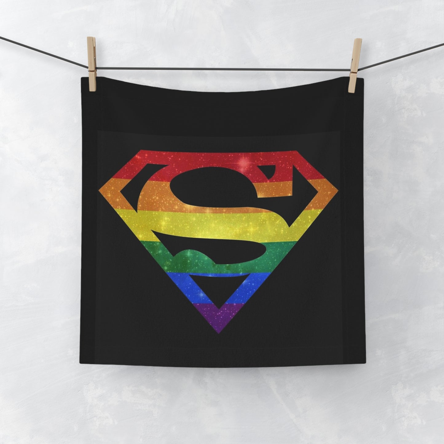 Rainbow Superhero Face Towel – Pride Superman Logo Cotton Handkerchief