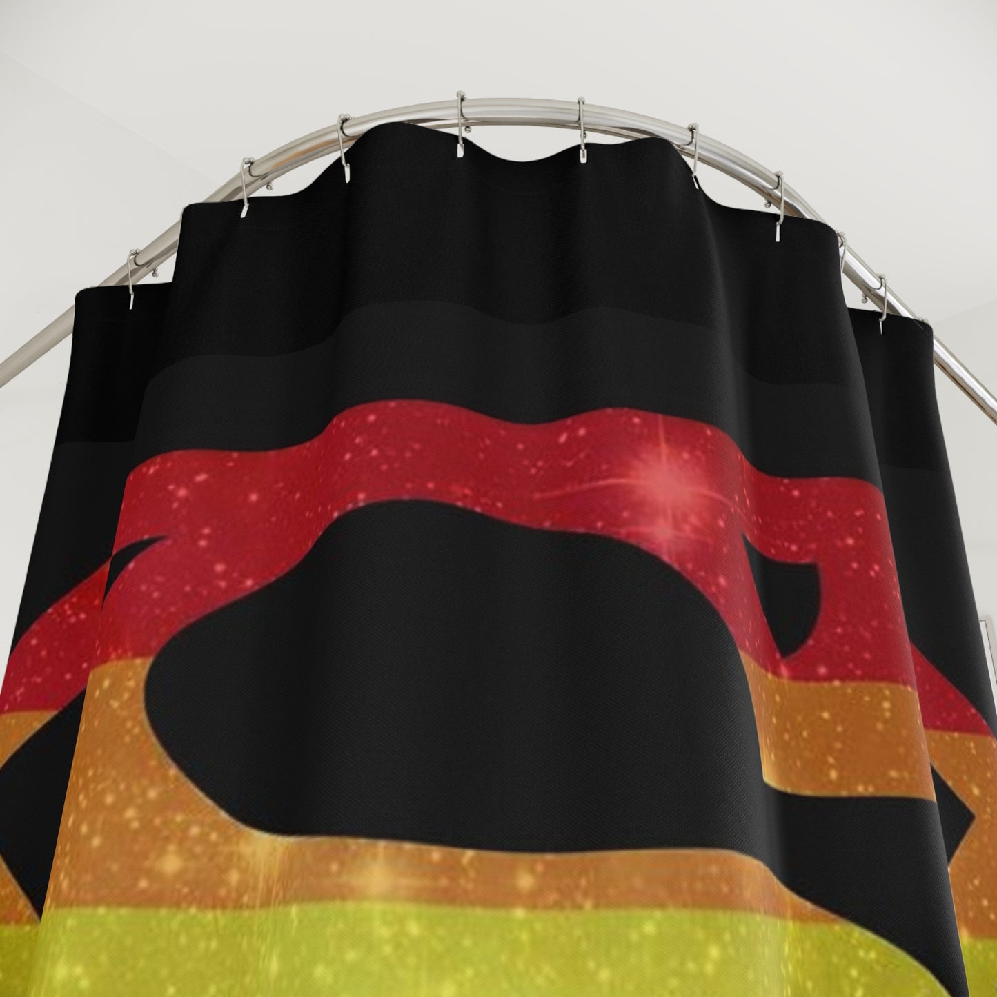 Pride Superhero Shower Curtain — Rainbow S Emblem on Black