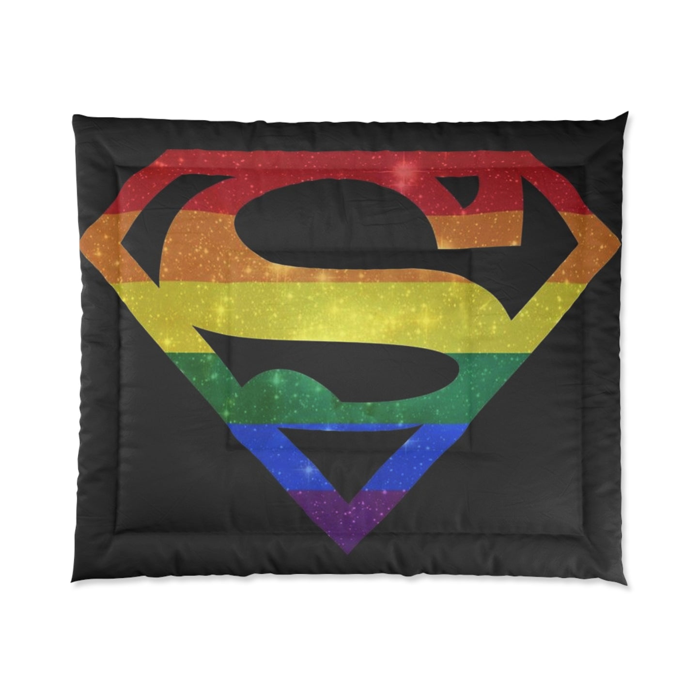 Superman Rainbow Emblem Comforter — LGBTQ Pride Superhero Bedding