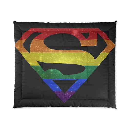 Superman Rainbow Emblem Comforter — LGBTQ Pride Superhero Bedding
