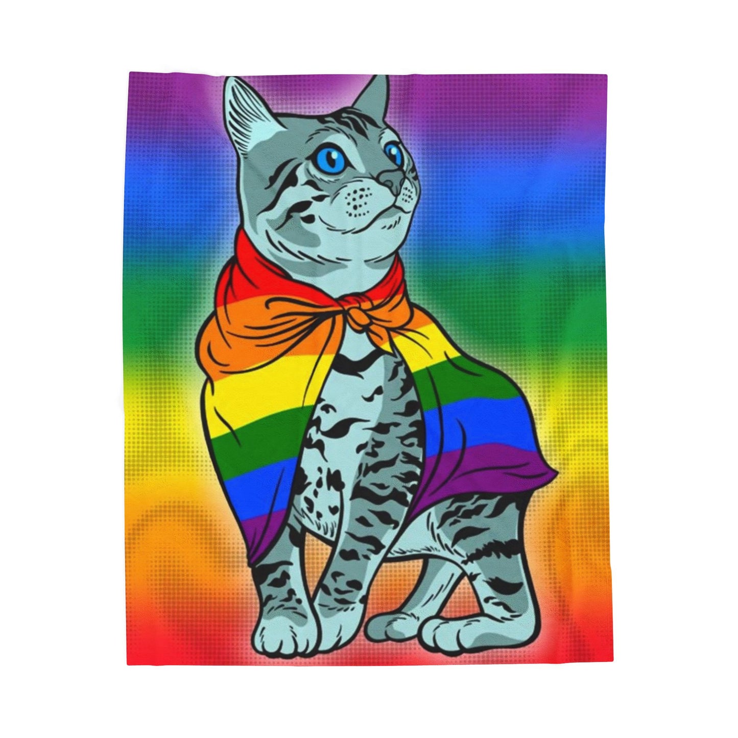 Pride Cat Velveteen Plush Blanket — Rainbow Cape Kitten Throw