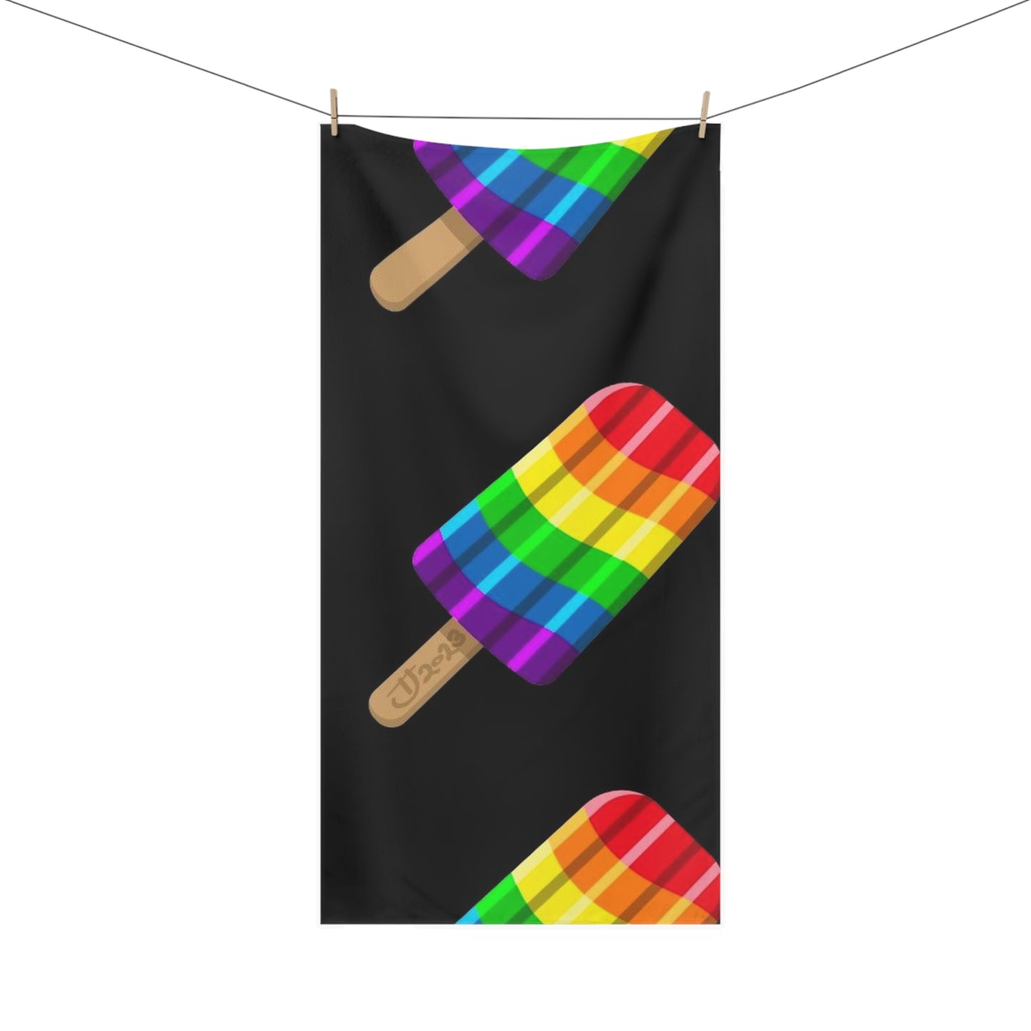 Rainbow Popsicle Beach Towel — Pride Rainbow Ice Pop Design on Black