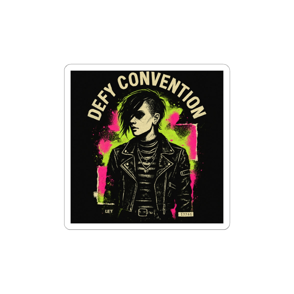 Defy Convention Sticker — Punk Goth Portrait Kiss-Cut Decal