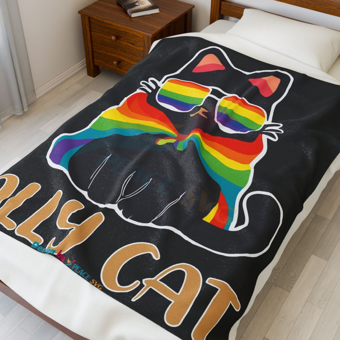 Ally Cat Rainbow Velveteen Plush Blanket – LGBTQ+ Pride Cozy Throw
