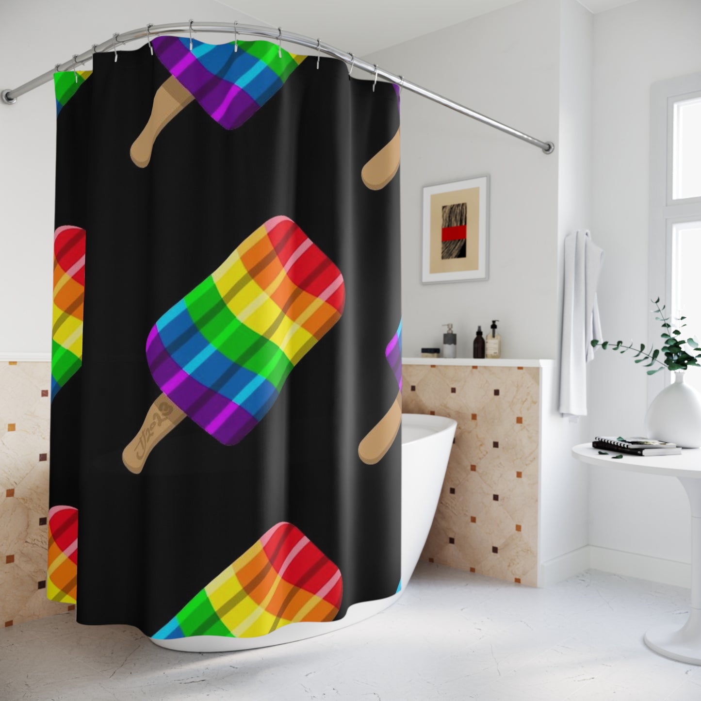 Rainbow Popsicle Shower Curtain — LGBTQ Pride Ice Pop Bathroom Decor