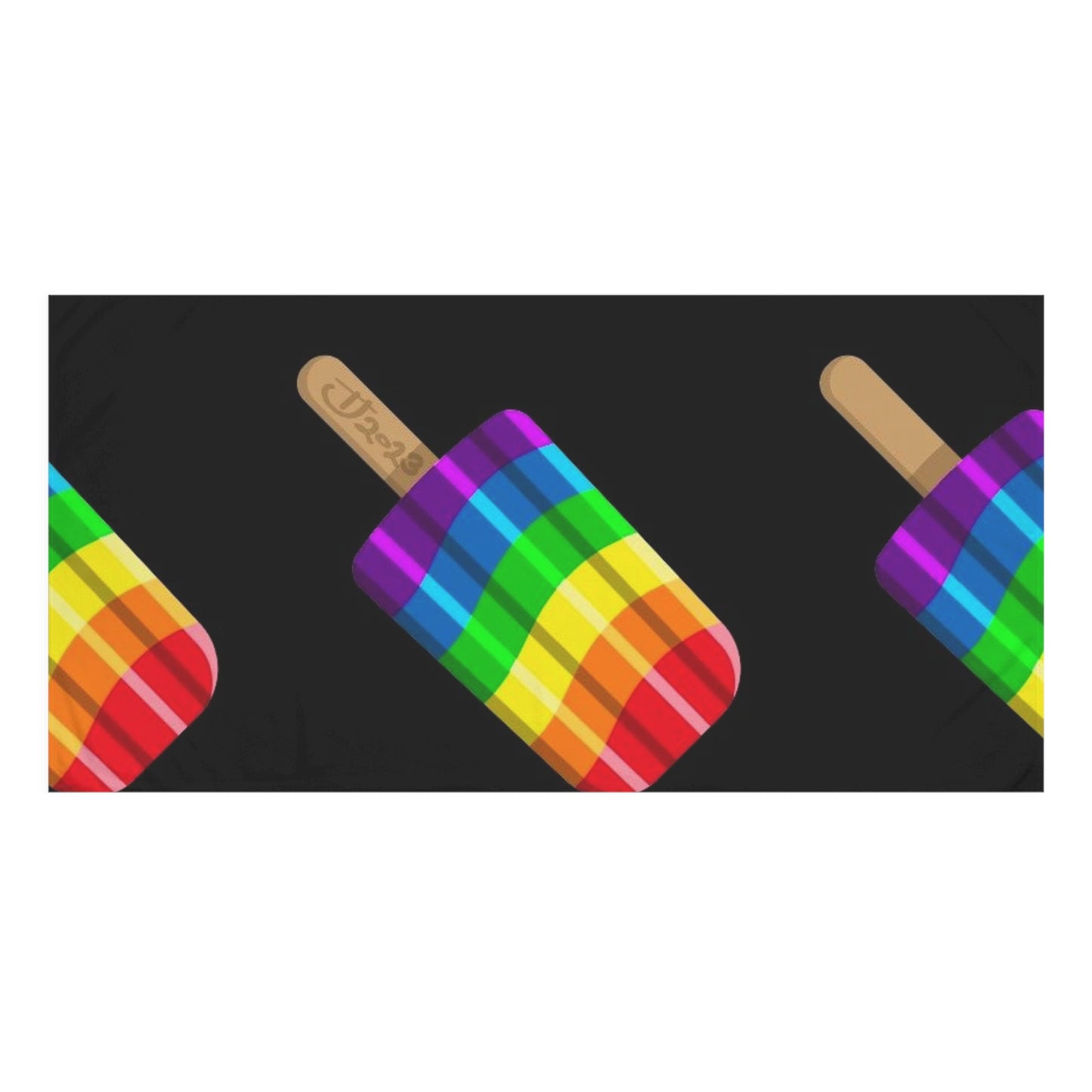 Rainbow Popsicle Beach Towel — Pride Rainbow Ice Pop Design on Black