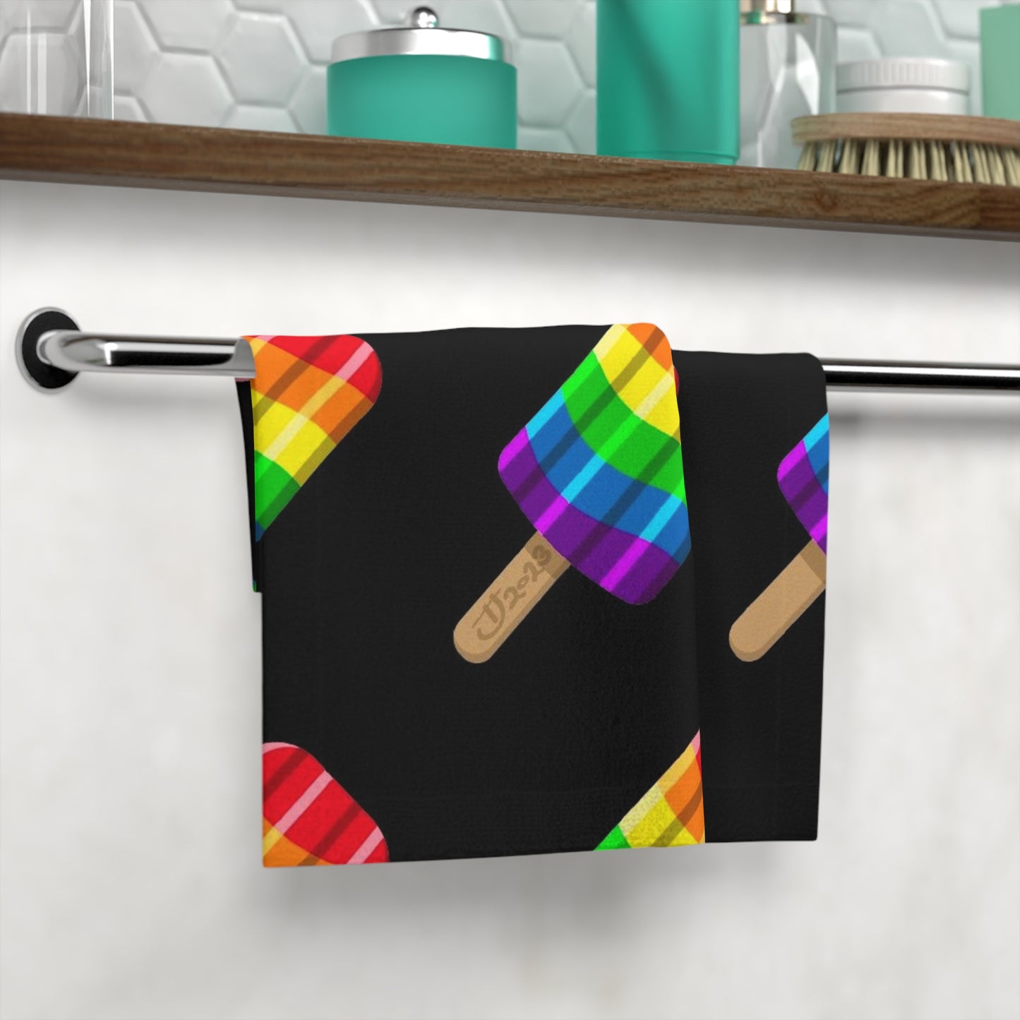 Rainbow Popsicle Face Towel — Bright Pride Cotton Hand Towel