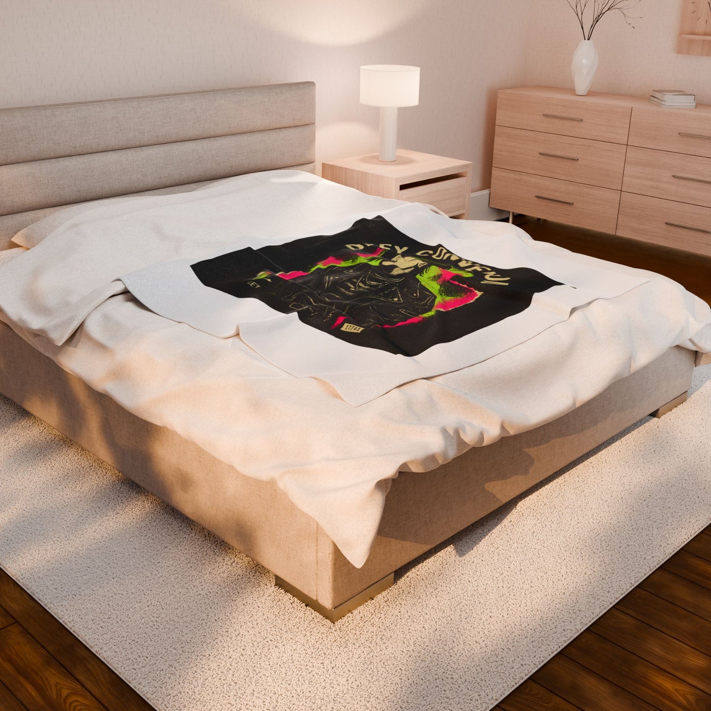 Defy Convention Velveteen Plush Blanket — Punk Goth Leather Jacket Design