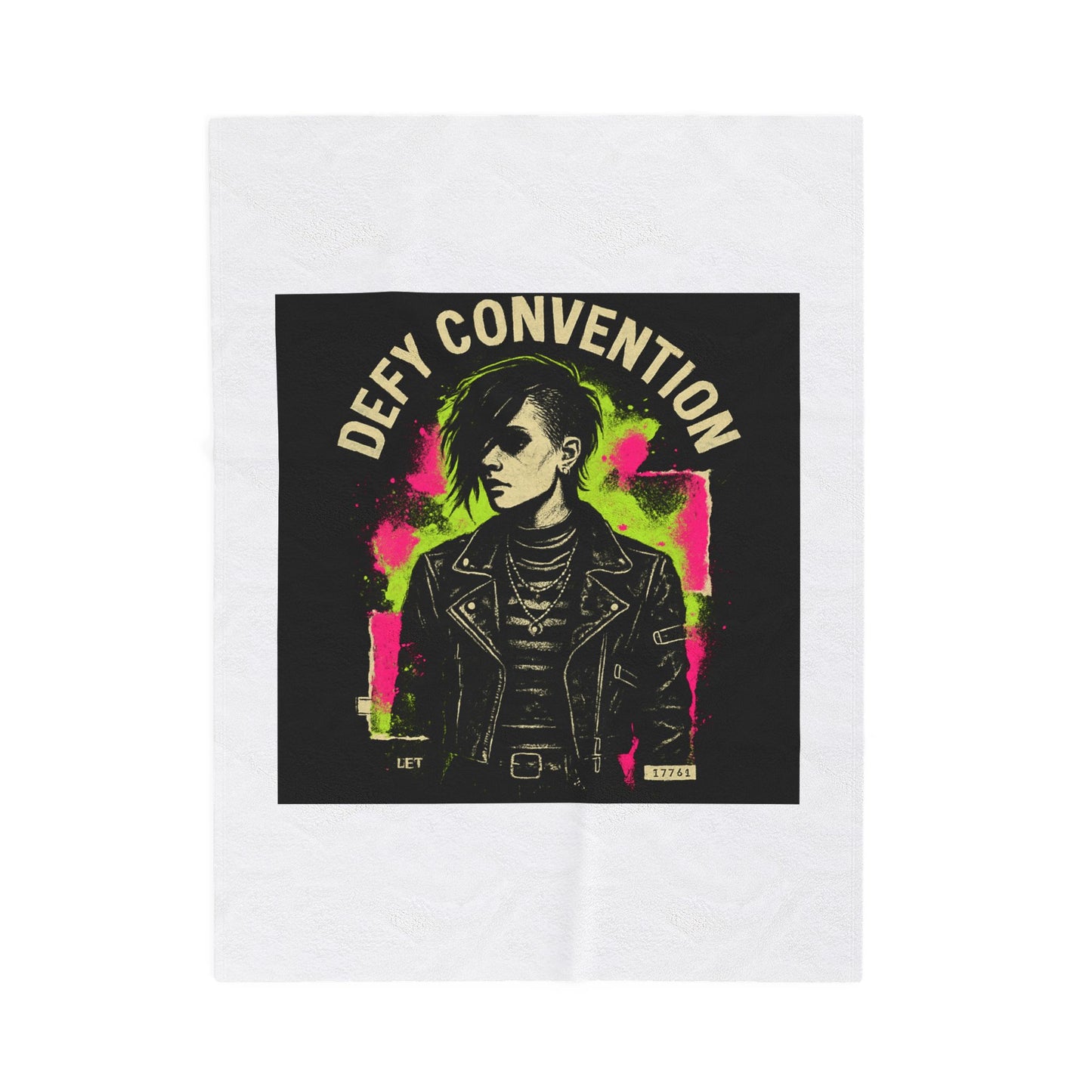 Defy Convention Velveteen Plush Blanket — Punk Goth Leather Jacket Design