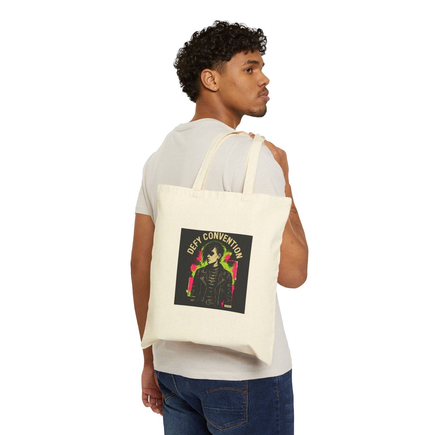 Defy Convention Canvas Tote Bag — Retro Punk Graphic Organic Cotton Shopper