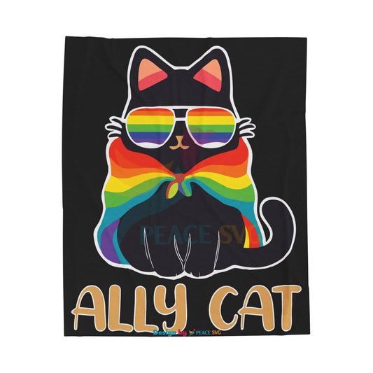 Ally Cat Rainbow Velveteen Plush Blanket – LGBTQ+ Pride Cozy Throw